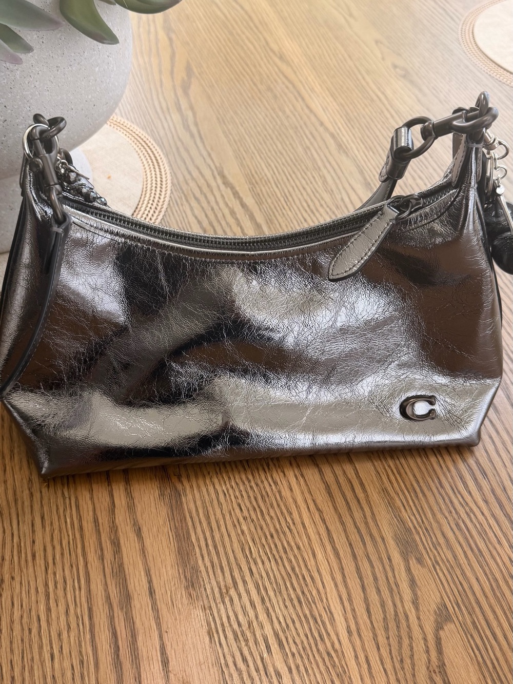 Coach Metallic Gray Patent Mini Shoulder/Crossbody Bag